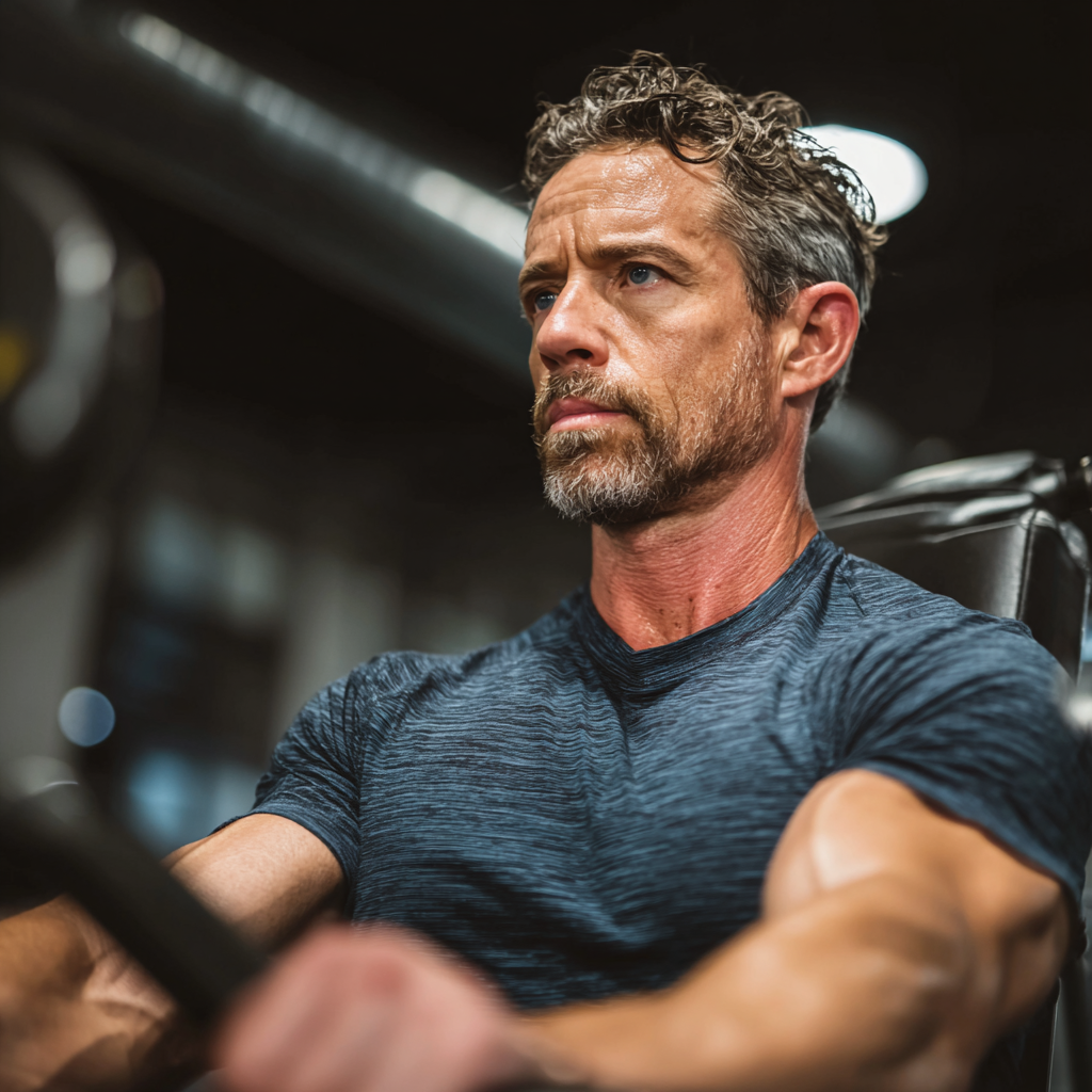 Middle-aged fitness enthusiast working out in modern gym environment
